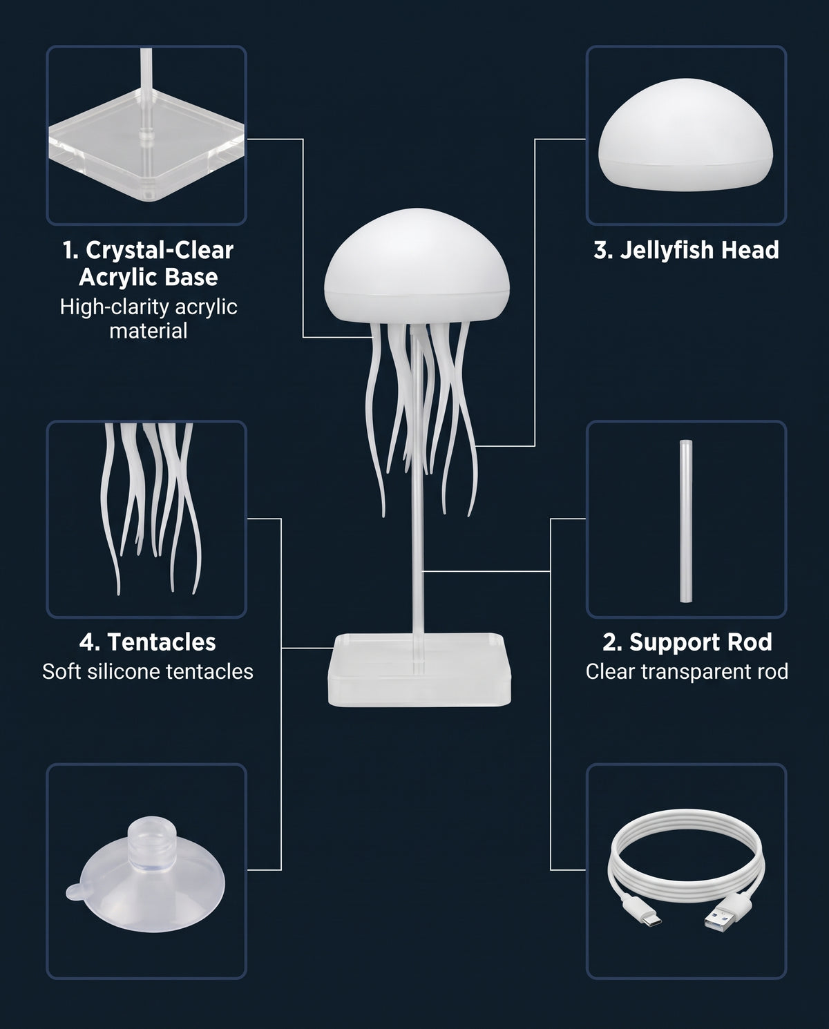 JellyMood — LED Jellyfish Lamp with Dancing Tentacles & RGB Glow